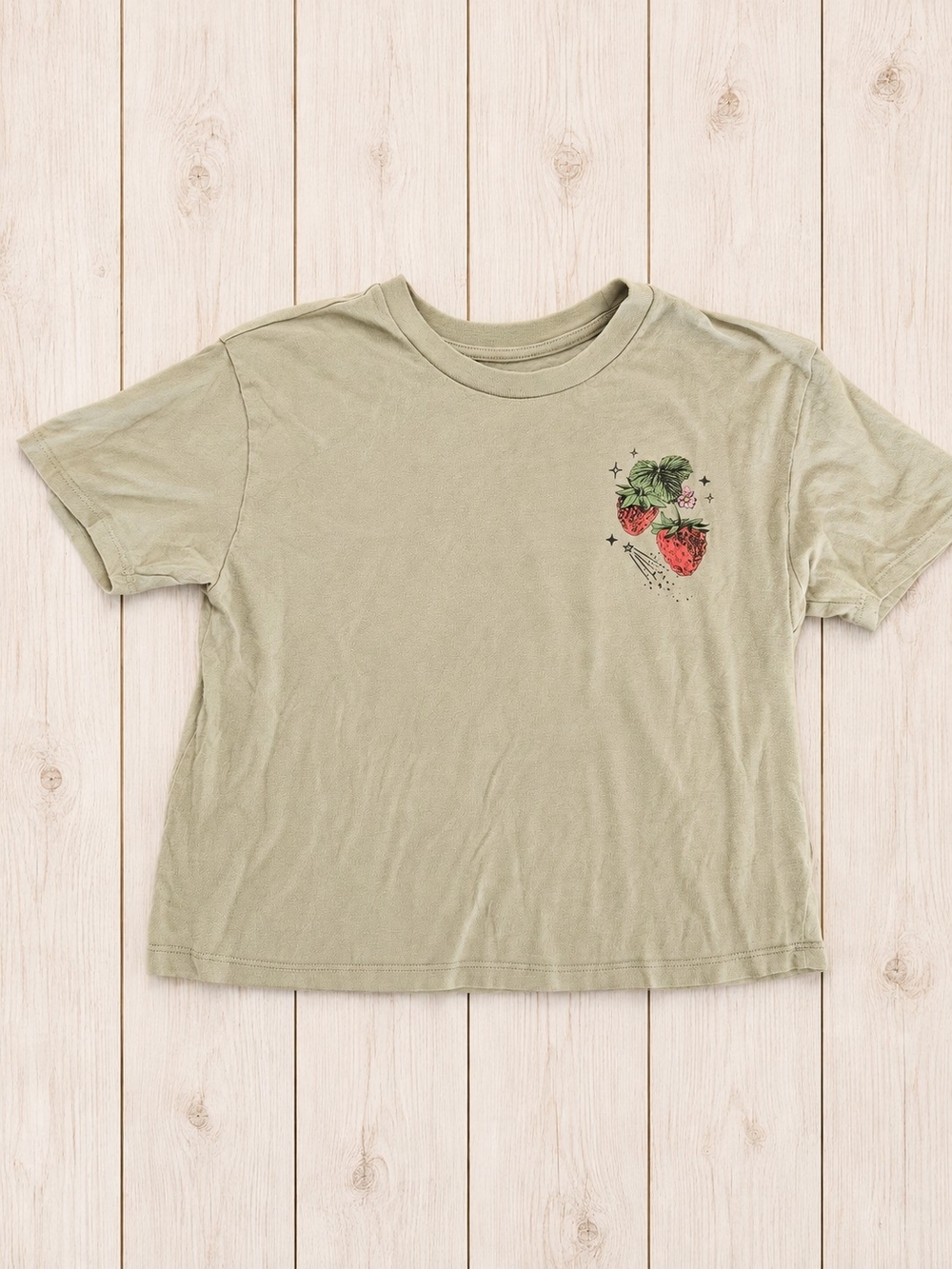 Rebellious One Olive Short Sleeve Tee with Strawberry Graphic